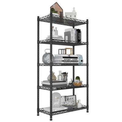 China Wire Stocked Shelving Black Light Duty 5 Layer Storage Rack Kitchen Storage Rack for sale