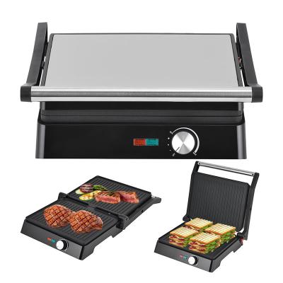 China 2200W elektrische grill Panini Maker temperatuur verstelbare Sandwich Press Toaster Opent 180 graden roestvrij staal contact grill Te koop