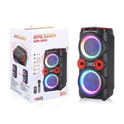 China Outdoor Portable LED Flashing Light DJ Speaker System Subwoofer Sound Box With Dual 10 Inch LED Light Karaoke Speaker for sale