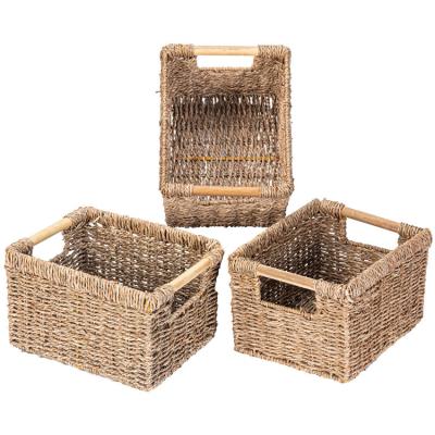 China Sustainable Straw Folding Seegrass Laundry Natural Seagrass Seagrass Seagrass Basket Baby Rope Vegetal Plankton Basket Woven Belly Baskets Large for sale