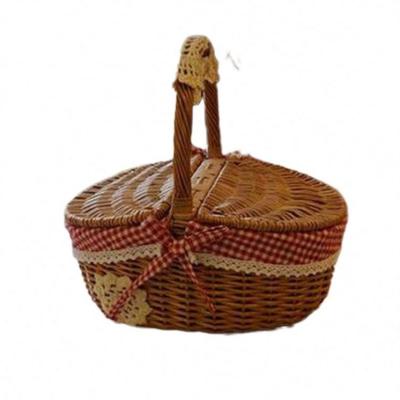 China Small Picnic Stocked Basket With Lid For Kids Outdoor Multifunctional Basket Wooden Woven Belt Handles Folding Handle for sale