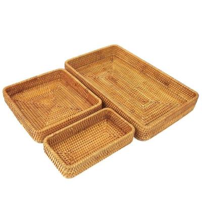 China Boho Cane Flat Woven Ratten Canvas Woven Rattan Serving Tray Wicker Macrame Basket Trays Viable Ratttan Wooden Natural Baskets Trays for sale