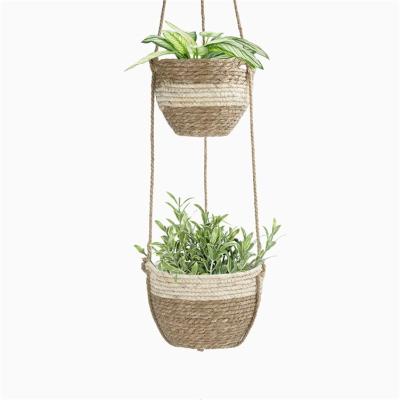 China Deco Woven Dish Rattan Baskets Macrame Vegetable Plankton Rustic Flower Set Rustic Decor Plant Hanger Wall Hanging Decor Mounted Basket for sale