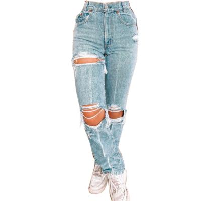 China QUICK DRY QUICK DRY women distressed jeans new high waisted jeans ripped holes are slimmer ladies jeans pants for sale