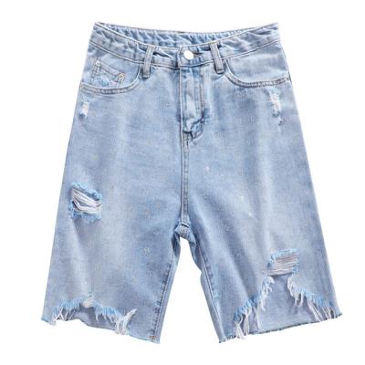 China Diamond hole stitch street section straight loose five tide women hot shorts QUICK-DRY QUICK-DRY jeans for sale