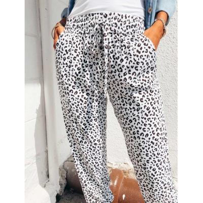 China QUICK DRY Jogger European and American women waist leopard string print elastic pants for sale