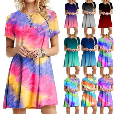 China Anti-wrinkle summer women's satin printed parride simple original women's casual short sleeve dress for sale