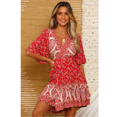 China Hot Selling Anti-Wrinkle Anti-Wrinkle Edge Ruffled Beach Skirt V-Neck Floral Lace Dress for sale