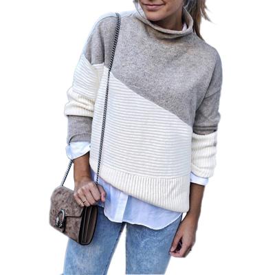 China QUICK DRY QUICK DRY Irregular Sleeves Curved Casual Half Collar Sweater Top Women Contrast Color Pullover for sale