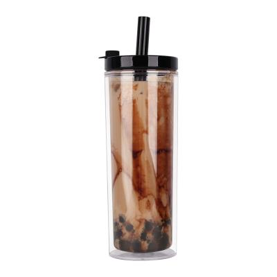 China Double Wall 20oz Reusable Lean Plastic Acrylic Acrylic Acrylic Milk Boba Tea Cup Bubble Tea Tumblers With Straw for sale