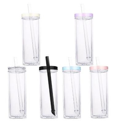 China Custom Hot Stocked 20oz Wall Tumbler BPA Boba Double Wall Tumbler BPA Free Acrylic Reusable Lean Plastic Reusable Tea Cup With Lid And Straw for sale