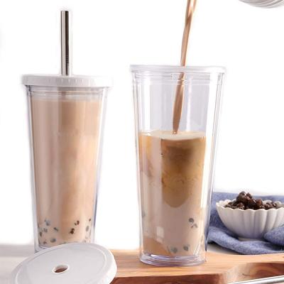 China Custom Eco Friendly Drinking Plastic Reusable Tumbler Stocked With Straw Double Wall Boba Milk Tea Cup Bubble Tea Tumbler for sale