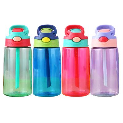 China Stocked 500ml Bpa Free Kids Drinking Portable Clear Cute Leakage Kids School Travel Plastic Water Bottle With Straw for sale