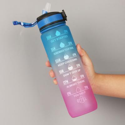 China 32oz 1L 1000ml BPA Free Gym Plastic Sports Tritan Stocked Leakproof Motivational Water Bottle Large With Time Marker for sale