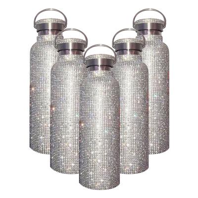 China Portable Vacuum Stored Drink Water Insulated Outdoor Sports Travel Custom Double Wall Stainless Steel Diamond Bling Thermos Bottle for sale