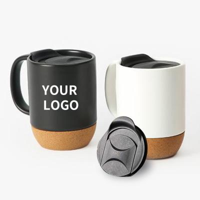 China Wholesale Cork Base Ceramic Mugs High Quality Porcelain Stocked Wooden Low Mugs, 15oz Ceramic Mugs With Lids And Handle for sale