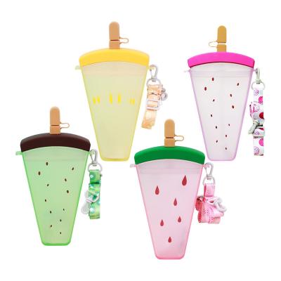 China Wholesale Sustainable Cute Portable Plastic Fruit Popsicle Straw Cup Outdoor Travel Personalized Drinking Water Bottle With Straw for sale