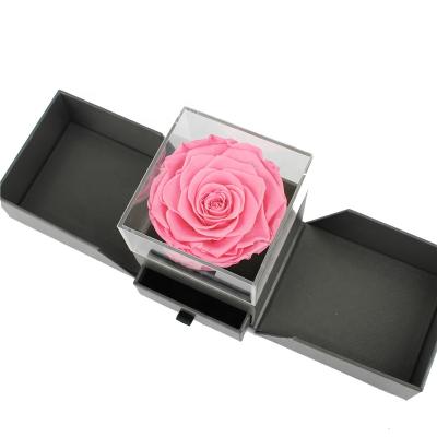 China Beautiful Colorful Birthday Gift Preserved Flower Valentines Present Wedding Decoration Pink Rose In Gift Box for sale