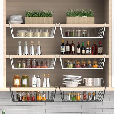 China Sustainable Base Metal Under Shelf Basket Kitchen Storage Durable Wire Box for sale