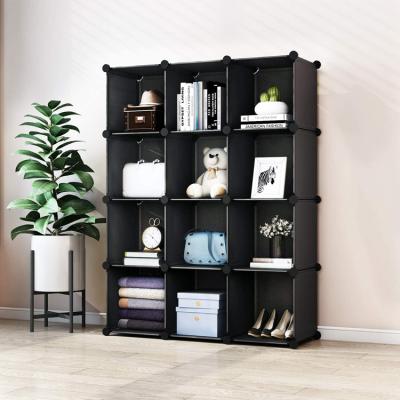 China Modern Tall Cabinet 12-Cube Storage Shelves Stackable Closet Plastic Cabinet for sale