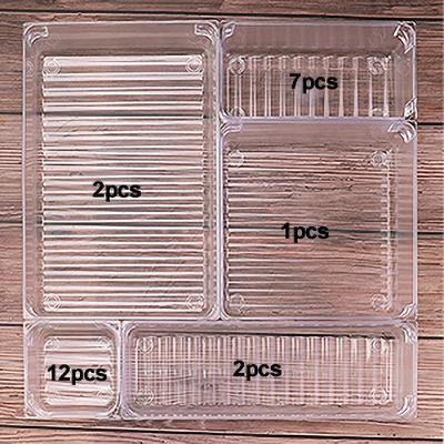 China 24 Pack Drawer Organizers Storage Flexible Clear Desk Drawer Organizers Trays With 5 Different Sizes for sale