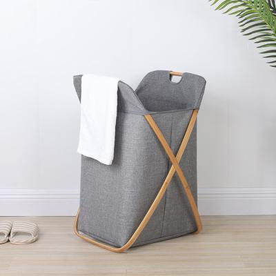 China Modern bamboo and non woven collapsible laundry hamper dirty clothes for sale