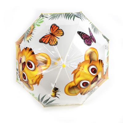 China Transparent Dome Umbrella POE Clear Cute Small Tiger And Butterfly Print Cartoon Children Animal Umbrella for sale