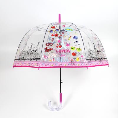 China Contemporary factory wholesale dome strong windproof transparent clear umbrella with city girl printing edge for sale