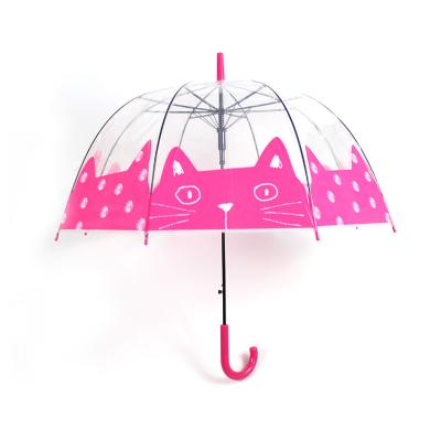 China 2021 Pink Cute Cat Umbrella Clear Cat Dome Umbrella Cute Transparent Material POE With Logo Print for sale