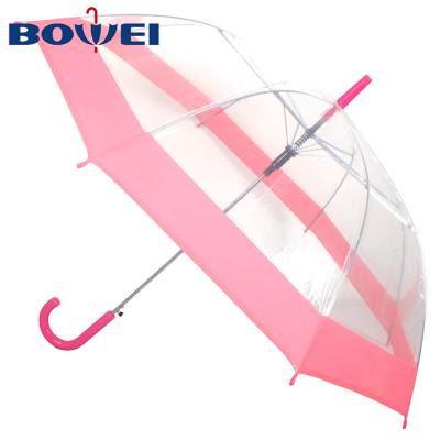 China High Quality Custom Made Kids Umbrella Rainproof Clear Transparent Straight Umbrella With Logo Printing for sale