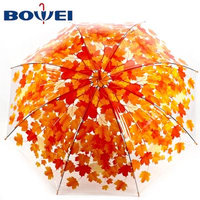 China New fashion transparent promotional factory direct transparent umbrella POE printing umbrella summer umbrella for sale