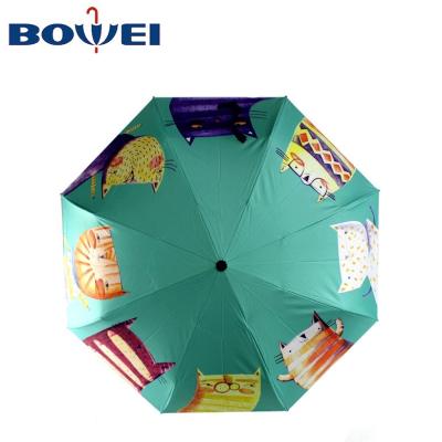 China 2021 Umbrella 2021 Fashion Print Travel Fashion Cat Child Cartoon Fashionable Umbrella Custom Made Uv Kids Outdoor Cute Folding Umbrella With Printing for sale