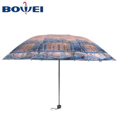 China Umbrella Printing 2019 High Quality Outdoor UV Protection 3 Times Sky Blue Printing Umbrella for sale