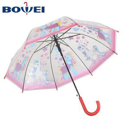 China Cheap Lightweight Transparent Kids POE Umbrella Kids Automatic Umbrella High Quality Material Cartoon Rights For Kids With Pink Unicorn for sale