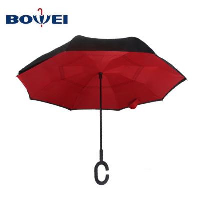 China Windproof Umbrella Kazbrella Inverted Umbrella Printed Reverse C Handle Double Layer Inverted Umbrella for sale