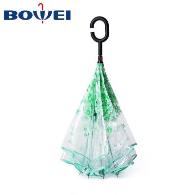 China Double Layer Reverse Umbrella Waterproof POE Material Transparent Reverse Umbrella for sale