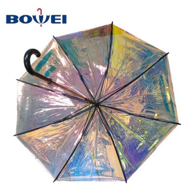 China Color Changing Creative Special Iridescent Color Rainbow POE Holographic Umbrella Changing Magic Design The New 23 Inch Umbrella for sale