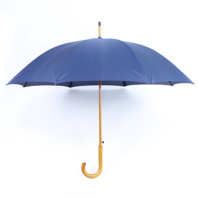 China Straight Umbrella High Quality K4 Color Blue Pongee Umbrella With Wooden Handle And Shaft for sale