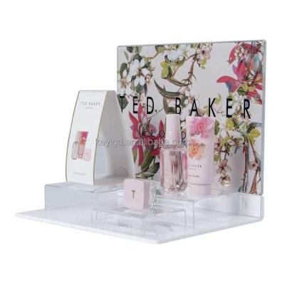 China Eco-friendly Countertop Perfume Cosmetic Rack Clear Acrylic Shop Makeup Display Stand for sale