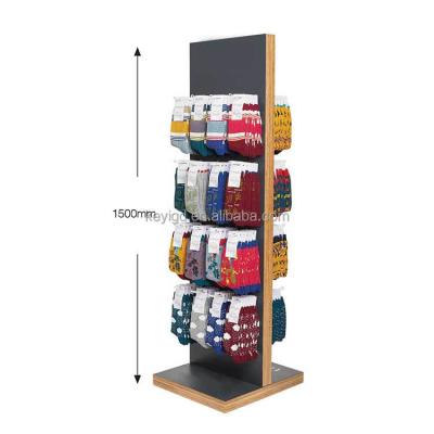 China Supermarket Custom Jars Display Stand Wooden Floor Retail Store Happy Sock Display for sale