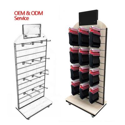 China Custom Universal Wooden Supermarket Retail Store Socks Stand Hanging Socks Display Rack Slatwall Display For Sock for sale