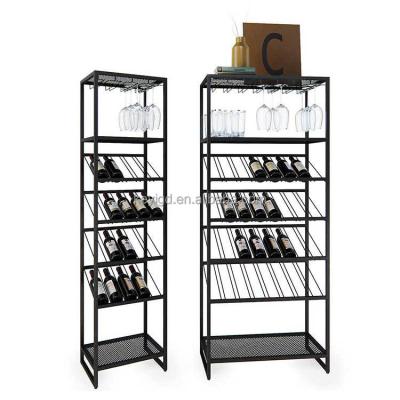 China Matte Black Metal Wine Bottle Custom Wholesale Viable Rack Wine Glass Hanging Rack for sale