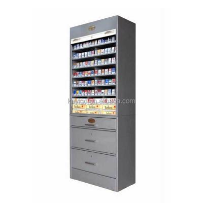 China Custom Supermarket Smoke Shop Display Furniture Metal Cigarette Holder Tobacco Display Cabinet With Storage 3 Drawer for sale