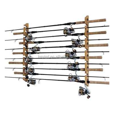 China Fishing Rod Storage Easy To Assemble Wall Mounted Wooden Fishing Rod Rack for sale