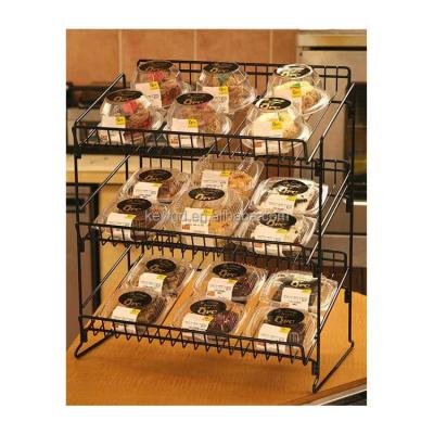 China Custom Supermarket Bakery Countertop Bread Display Stand Black Iron Rack Display for sale