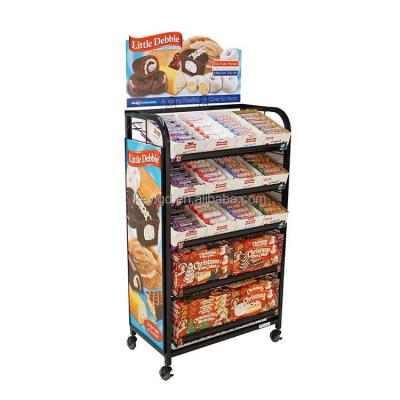 China Multi Duty Matte Black Metal Food Rack Custom Floor Cookie Chocolate Retail Display Stand For Store for sale