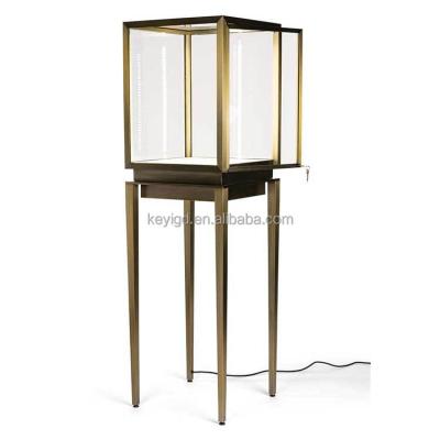 China Luxury Custom Made Luxury Tempered Glass Display Showcase Metal Frame Jewelry Display Cabinet For Retail Store for sale