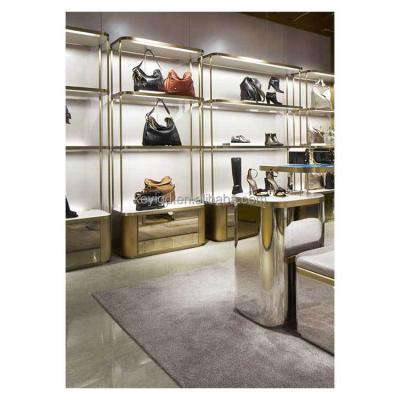 China High-end Shop Shelf Metal Gold Floor Gold Floor Supermarket Retail Furniture Shoe Fit Shoe Display Rack for sale