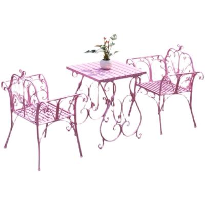 China Modern promotional wrought iron garden table and chairs for 1 piece table with 2 piece single chair for sale