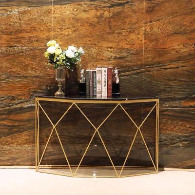 China Stainless Steel Base Hallway Corner Console Table Living Room Durable Luxury Marble Top Decorative Console Table for sale